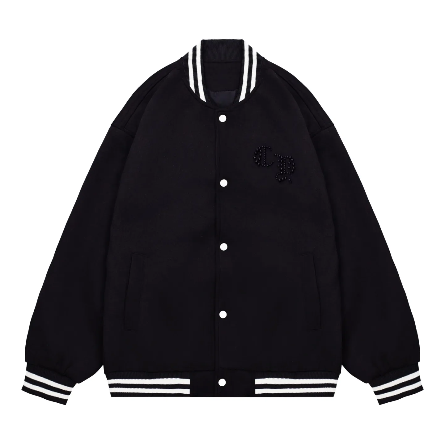 P340 Chrome Hearts heavy industry full pearl Sanskrit pattern baseball jacket jacket OS version can be worn by both men and women!  High thread count suede and cotton fabric! The texture is clear and smooth, not easy to wrinkle or fade!  The embroidery process is complex and repetitive. It takes 4 repeated embroideries to complete all the embroidery. ✅The requirements for the embroidery machine are very strict. We used an imported Tajima embroidery machine for the operation. Such small letters are so clear. We make clothes with care, and every detail must be restored one to one!  The hardware is all carved and cast, and they are all genuine from the original factory!  This piece of clothing consumes a lot of material, with more than 2 meters of material used for one piece of clothing! After the garment is made, it needs to be fixed at high temperature, washed at a water temperature of more than 70 degrees, and softened by adding softener to make the upper body softer and smoother!  The workmanship is extremely complex and can be called a handicraft!  Color: black